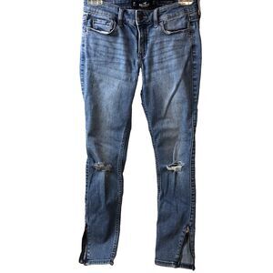 Hollister jeans juniors 3 R blue denim low rise crop skinny stretch ankle zipper